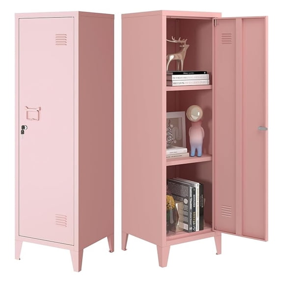Metal Locker Storage Cabinet with 3 Shelves Industrial Lockable 1 Door File Cabinet for School, Home, Office, Garages