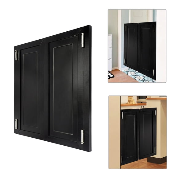 2-Pack Modern Black Wooden Swing Doors, 35.43×15.75in Commercial Residential Door Panels for Corridor Cafe Bar Kitchen