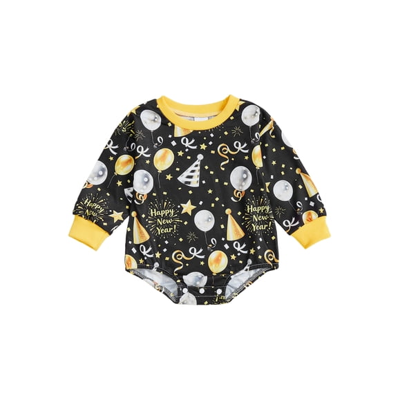 BemeyourBBs Newborn Baby New Year Outfit Baby Boy Girl Bubble Romper Sweatshirt Letter Balloon Print Long Sleeve Bodysuit Winter Spring Clothes