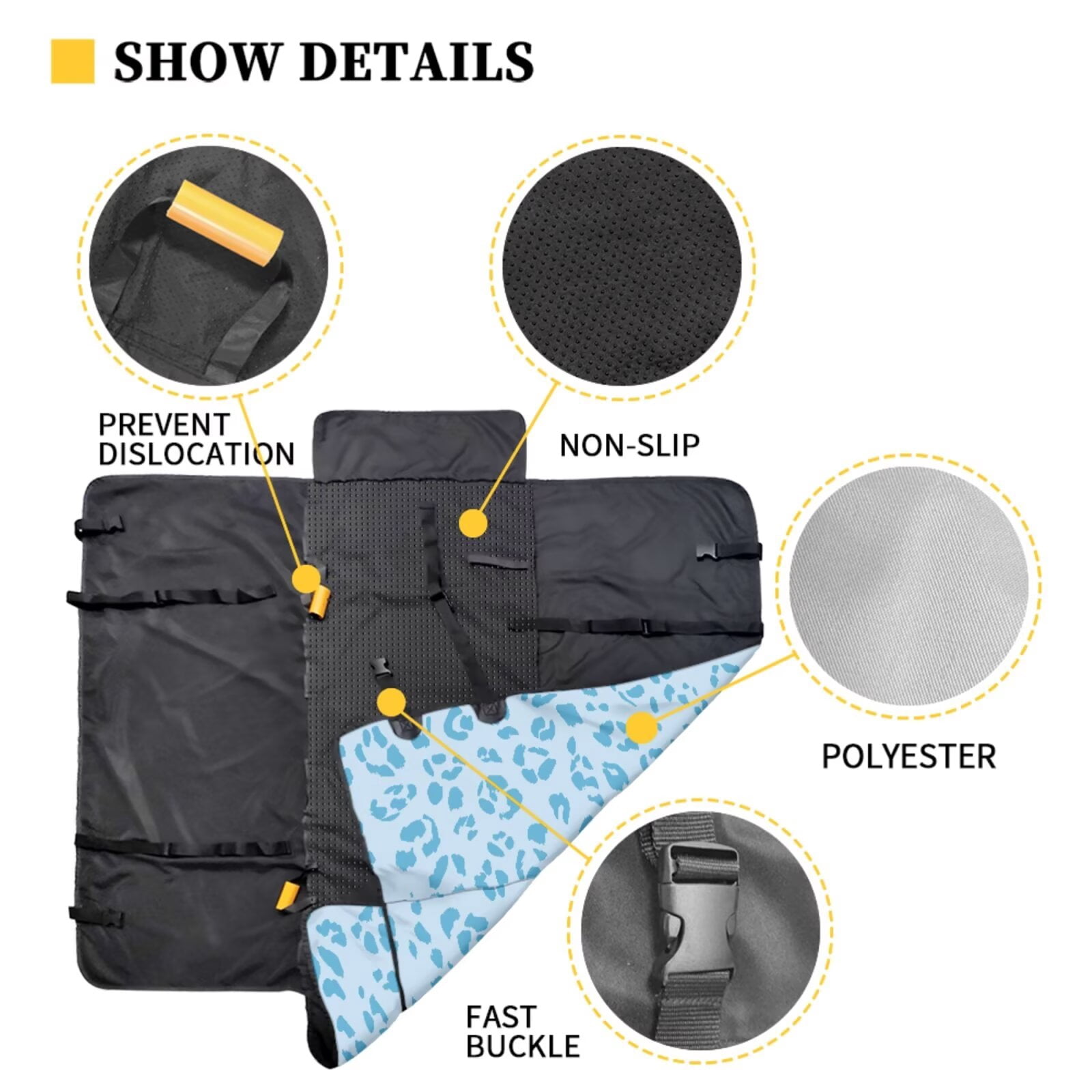 Garronmavis Blue Leopard Print 3 Pcs Car Accessories Set Dog Car Seat Cover for Back Seat Dog Bandanas Car Trash Can Large Capacity Multipurpose Dog Hammock for Car