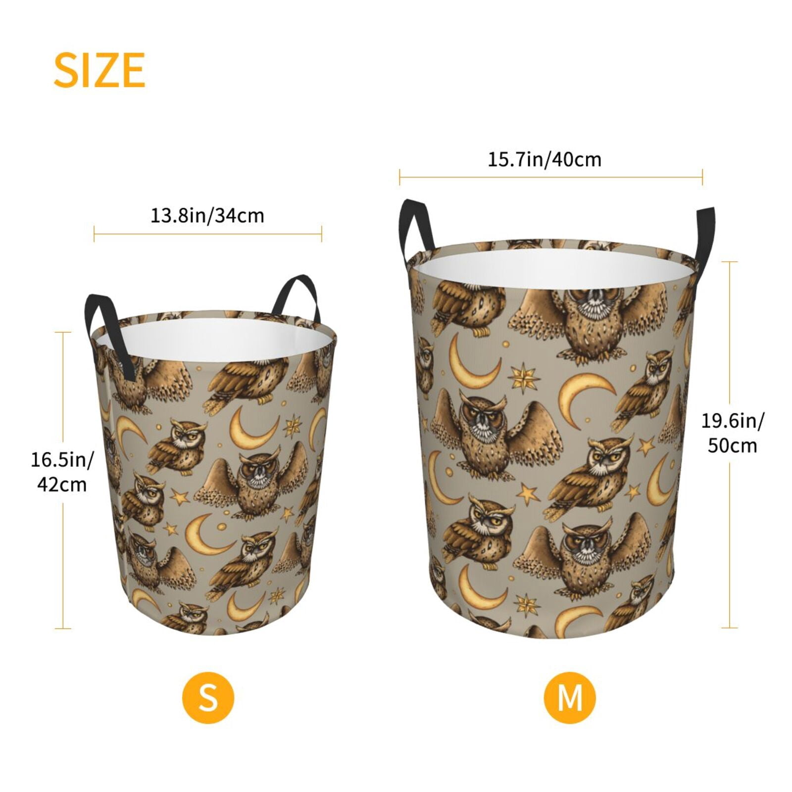 Large Laundry Basket with Handles - Moon Stars Owls Kids Baby Dirty Clothes Laundry Hamper for Bedroom Aesthetic