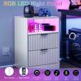 thumbnail image 4 of FANRAL Nightstand Set of 2,LED Nightstands with Charging Station,Fluted Design Bedside Table with RGB LED Lighting,Mid Century Modern Small Dresser with Storagee,White Night Stand, 4 of 7