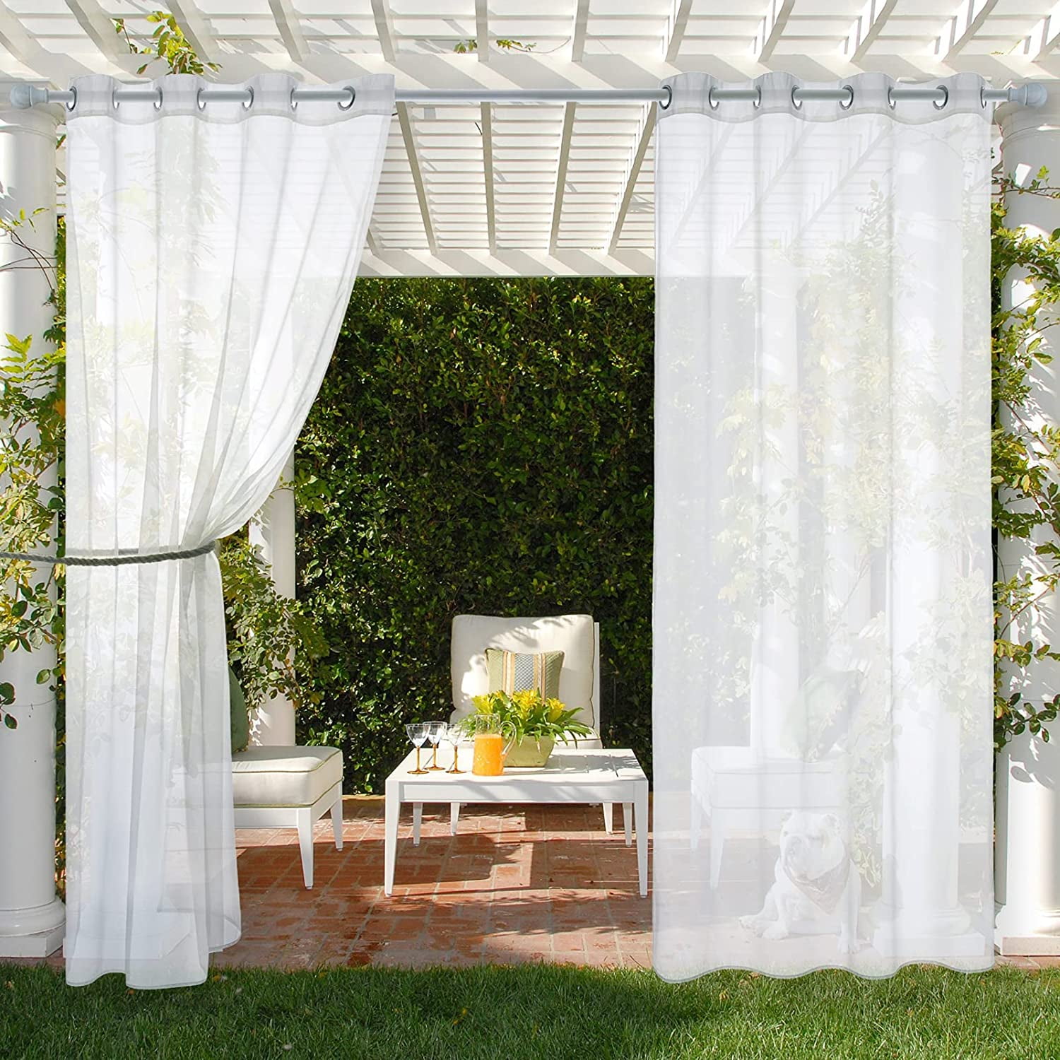 ZC5HAO 2 Panels Linen Textured Waterproof Patio Sheer Curtain for