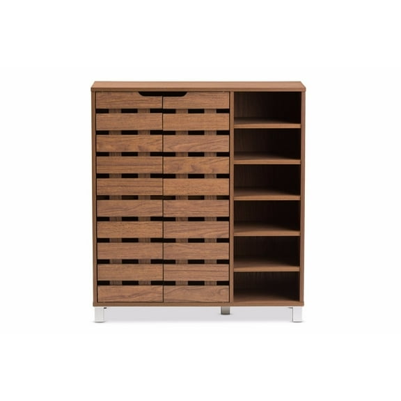 Baxton Studio Shirley Modern and Contemporary "Walnut" Medium Brown Wood 2-Door Shoe Cabinet with Open Shelves