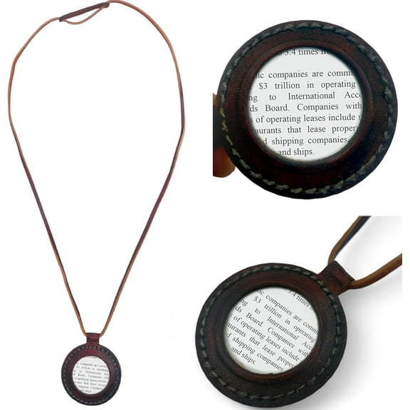Vintage Leather Strap Necklace Magnifying Glass Pendant – Adjustable Magnifier for Reading Books, Jewelry Inspection, Seniors & Hobbyists – Handmade & Portable Design