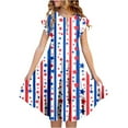 thumbnail image 1 of WERYOUNG Robes Filles Été Décontracté Mode Fête de l'Indépendance Imprimée Manches Volantées Robe Évasée Robe Bohème Nouveau-Né Classique Fête Robe Ligne A Robe d'Été, Blanc, 12-13 Ans, 1 of 5
