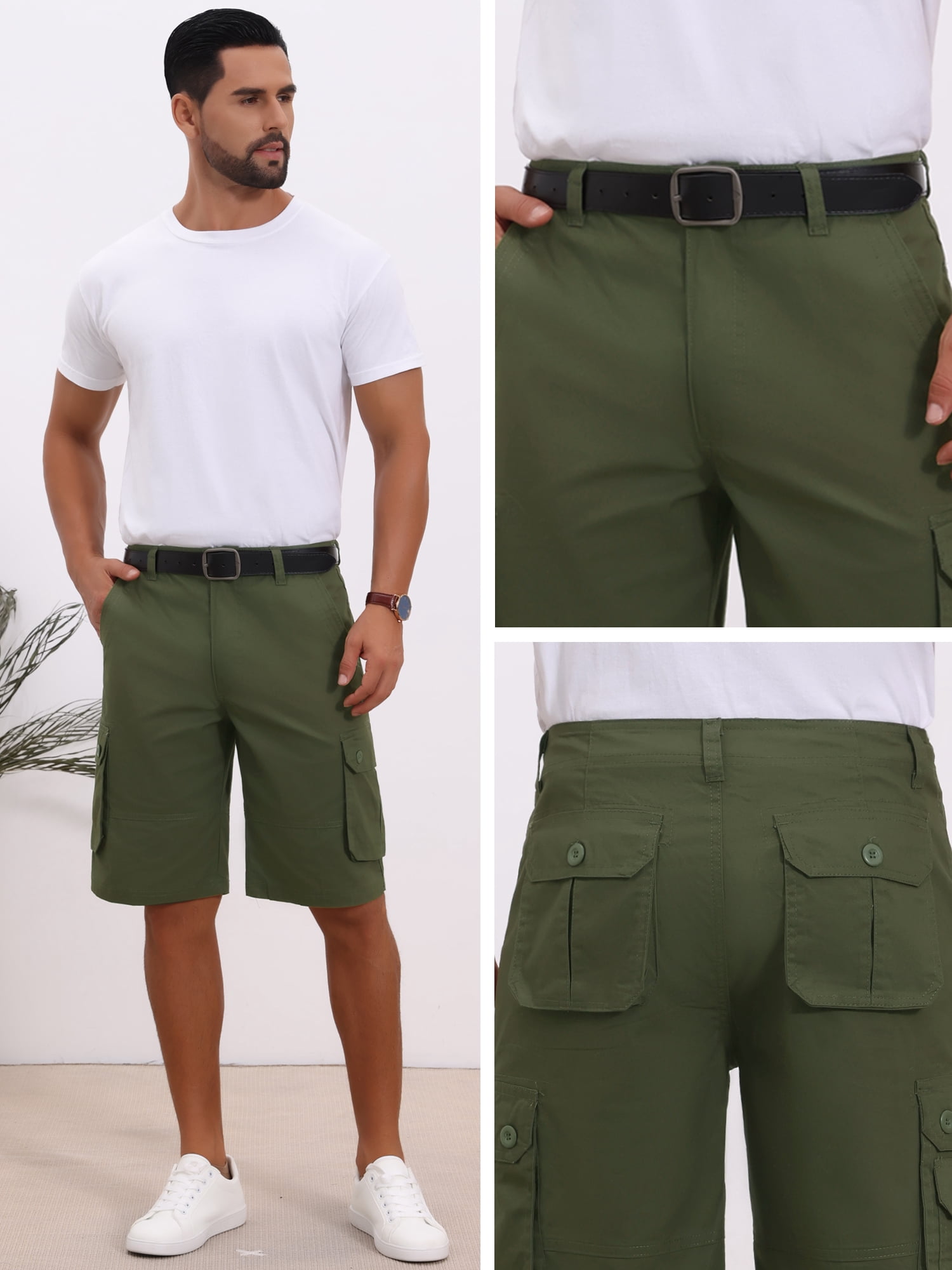 DARING DIVA Men's Short Pants Cotton Casual Camping Fishing Cargo Shorts 38 Olive Green