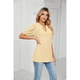 thumbnail image 2 of XCHQRTI Pleated Puff Sleeve Shirt Women's V Neck Solid Color Tops Summer Hollow Tunic Dressy Blouse, 2 of 8