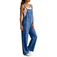 thumbnail image 3 of Casual Wide Leg Overalls for Women, Loose Fit Sleeveless Jumpsuits, Buckle Up Wide Leg Jumpsuit, Denim Bib Baggy Barrel Jeans Y2k Denim Boyfriend Harem Pants, Summer Fall Outfits,BlueXXL, 3 of 6