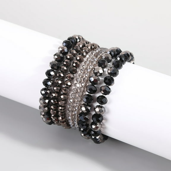 Ella & Elly Plus: Black  Beaded Stretch Bracelets, Set of 7pcs