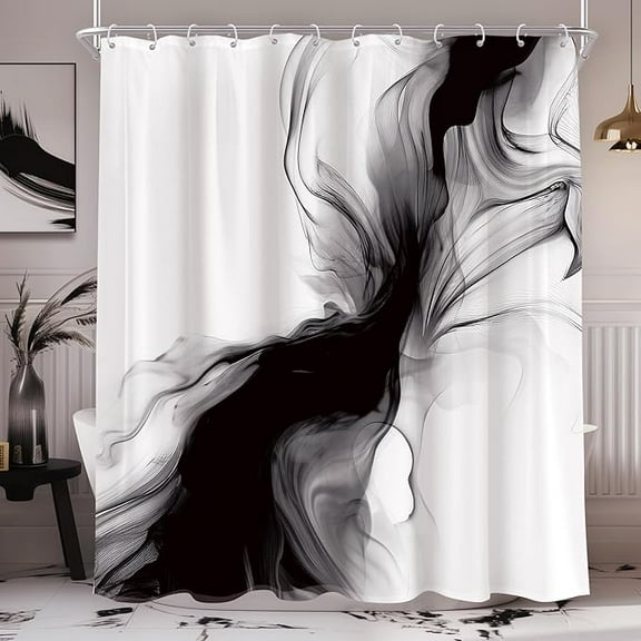 Black And White Shower Curtain Abstract Bathroom Decor For Men Modern Ombre Grey Minimalist Marble Shower Curtain Set Elegant Ink Texture Neutral Shower Curtain Fabric With 12 Hooks 65"W x 72"L