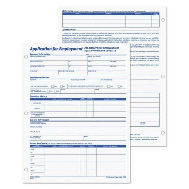 Tops 32851 Application for Employment 81/2 x 11 Two 50Form Pads Pack