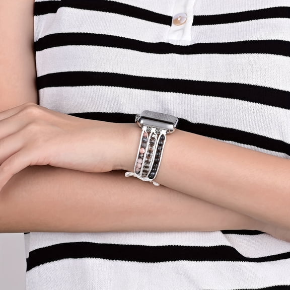New Watch Bands for Women Compatible with Apple Watch Handmade Boho Beaded Smart Watch Band Natural Energy Crystal Accents Colorful Fashion Strap