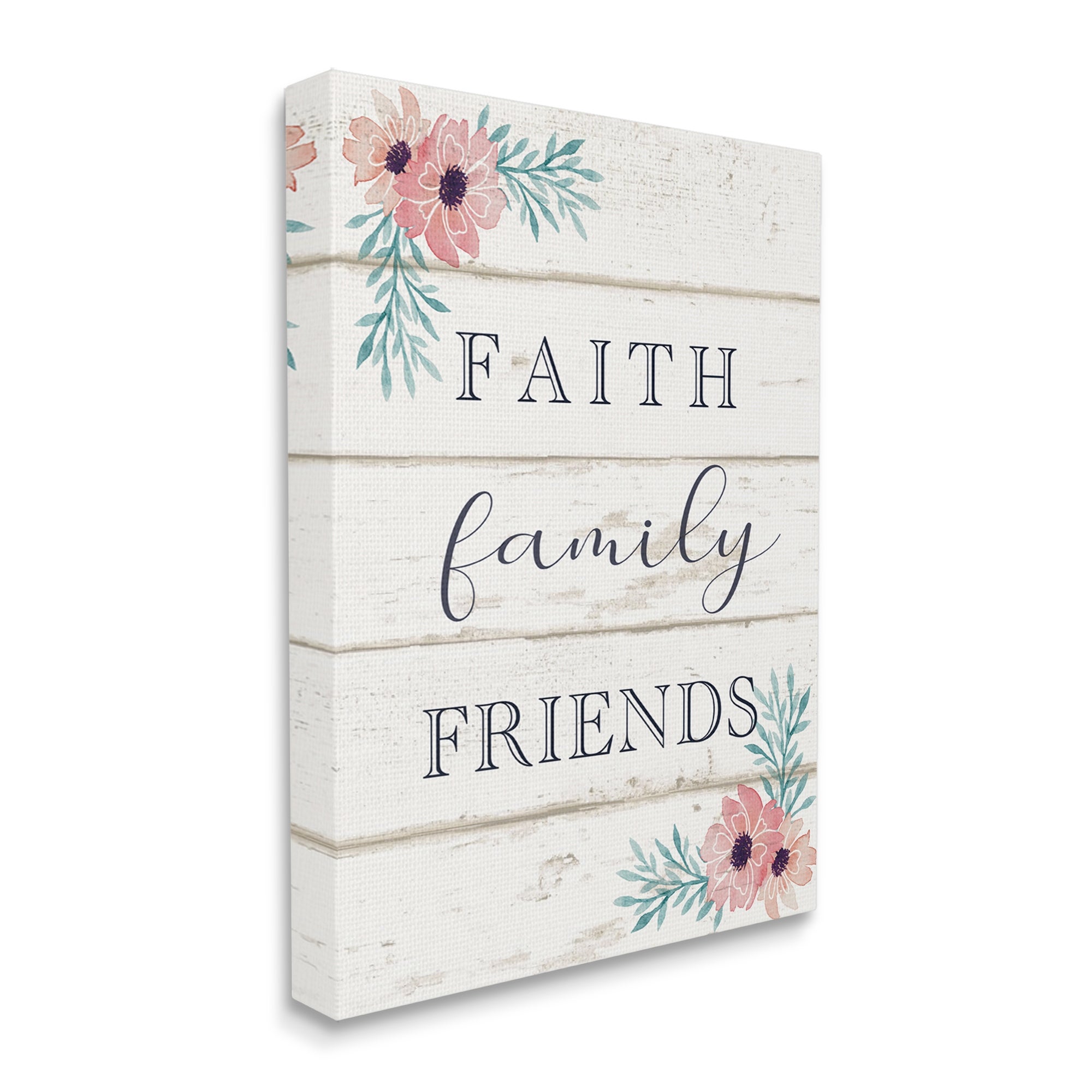 Stupell Industries Faith Family Friends Pink Flowers Country Plank Pattern, 16 x 20,Design by Elizabeth Tyndall