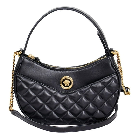 Versace La Medusa Half Moon Hobo Shoulder Crossbody Bag Black Leather