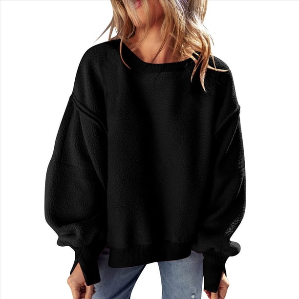 Suéter de Cuello Redondo para Mujer, Holgado, de Lana de Cordero, Informal, Versátil, de Larga, para Otoño e Invierno. Negro L