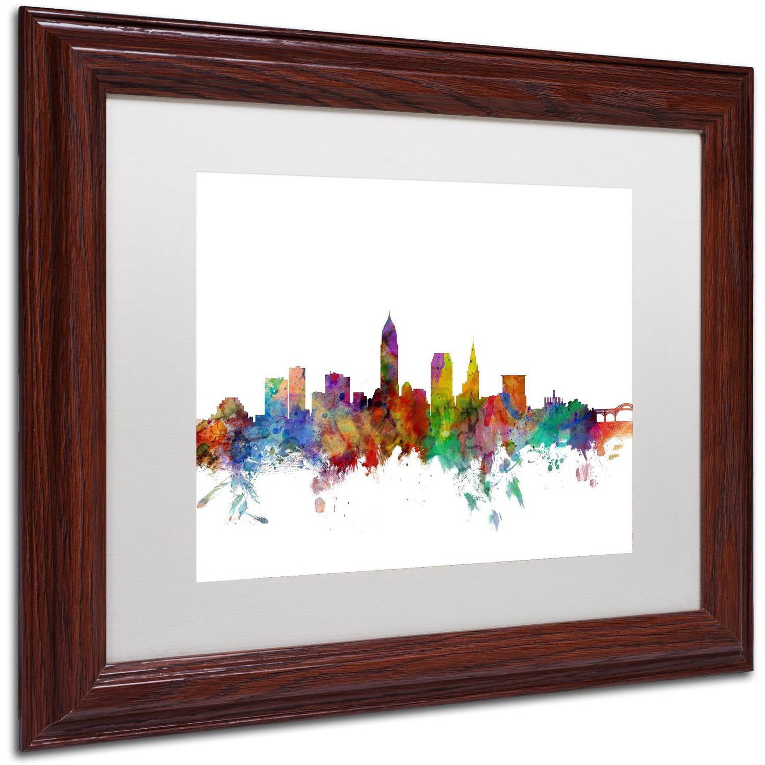 Trademark Fine Art 'Cleveland Ohio Skyline' Canvas Art by Michael Tompsett, White Matte, Wood Frame