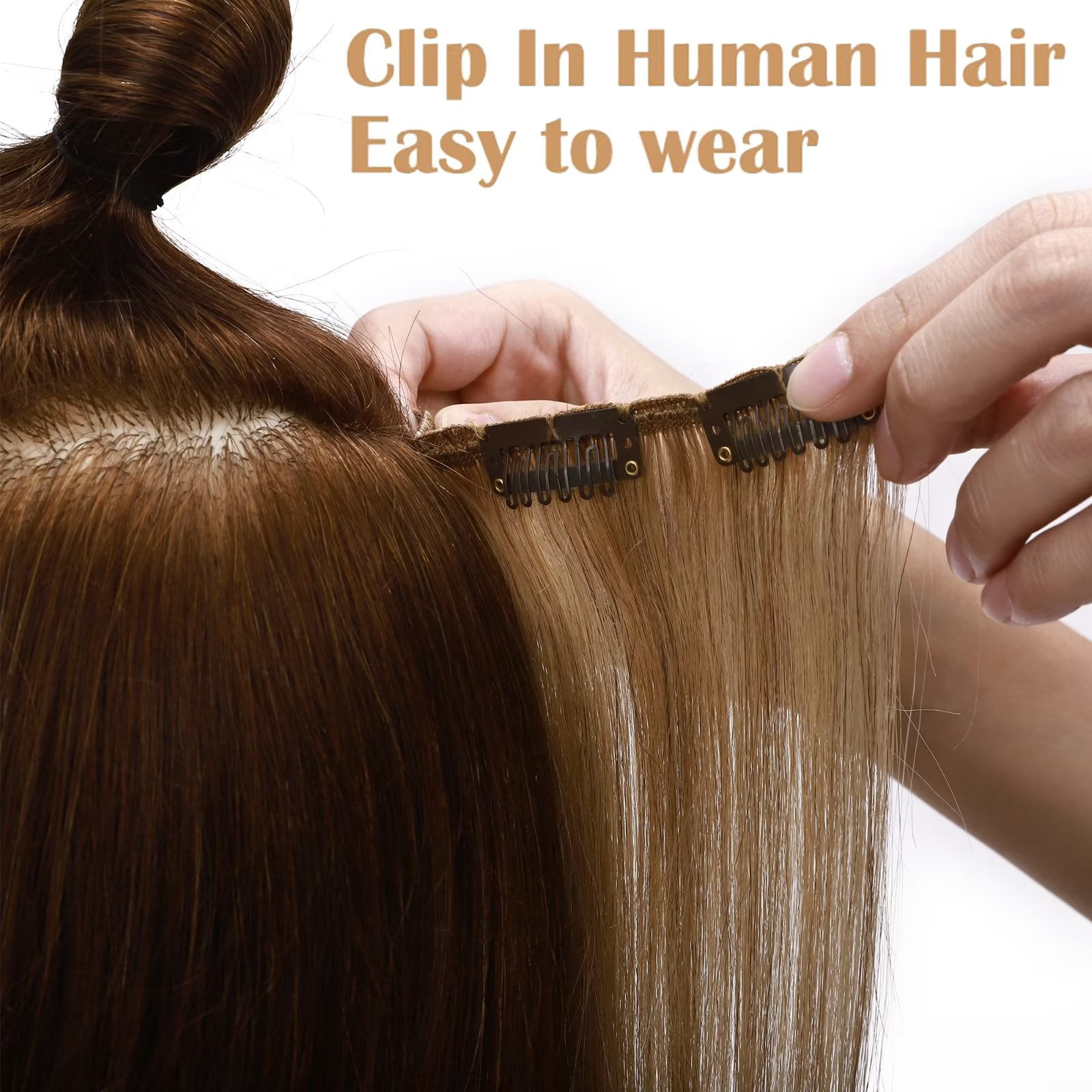 MY-LADY 8Pcs 18Clips Clip in Hair Extensions Human Hair for Women Double Weft Brazilian Remy Straight Human Hair Clip in Hairpiece 14inch #27 Dark Blonde