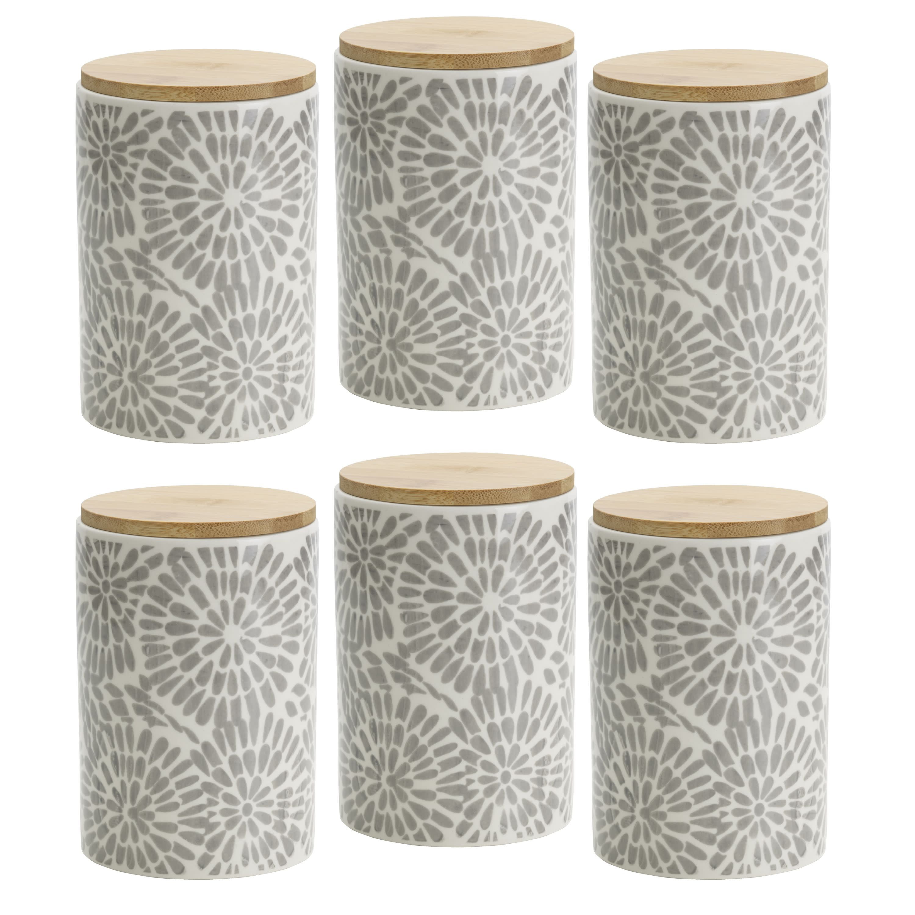 Pfaltzgraff Set of 6 6.5-inch White and Gray Floral Canisters with ...