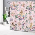 thumbnail image 2 of Spring Easter Shower Curtain for Bathroom,Cute Rabbit and Butterfly with Colorful Floral Country Green Leaf Plant Fabric Shower Curtain with Hooks,Pink Bathroom Curtains Shower Set, 72x72 inches, 2 of 4