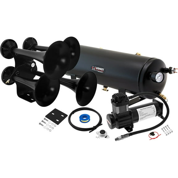 Vixen Horns Train Horn Kit for Trucks/Car/Semi. Complete Onboard System- 200psi Air Compressor, 3 Gallon Tank, 4 Trumpets. Super Loud dB. Fits Vehicles like Pickup/Jeep/RV/SUV 12v VXO8330B/4318B