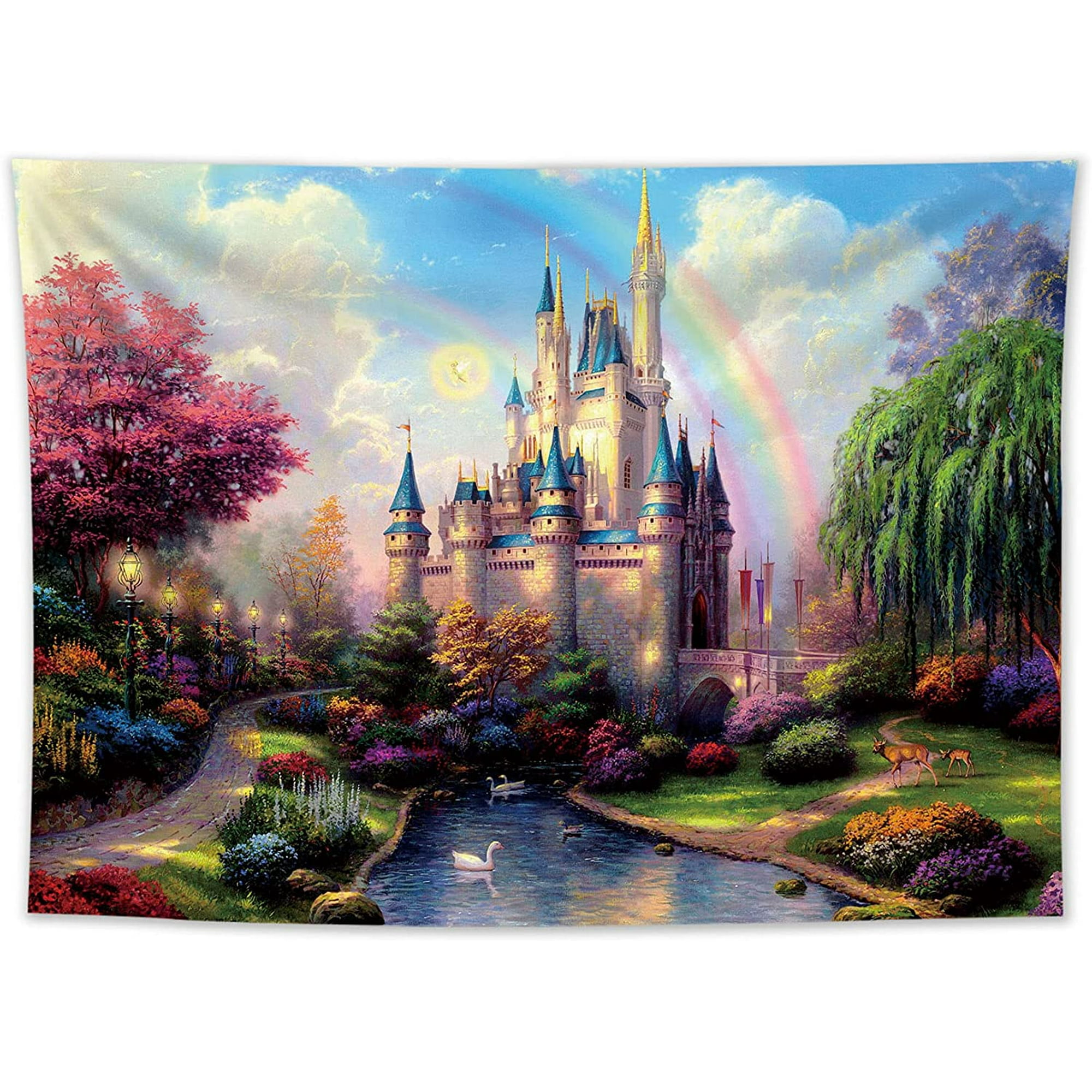 Castle Tapestry Trees and River in Fantasy Forest Wall Hanging Fairy Tale Tapestries for Kids Bedroom Living Room Dorm Party Wall Decor 80Wx60H inches Walmart