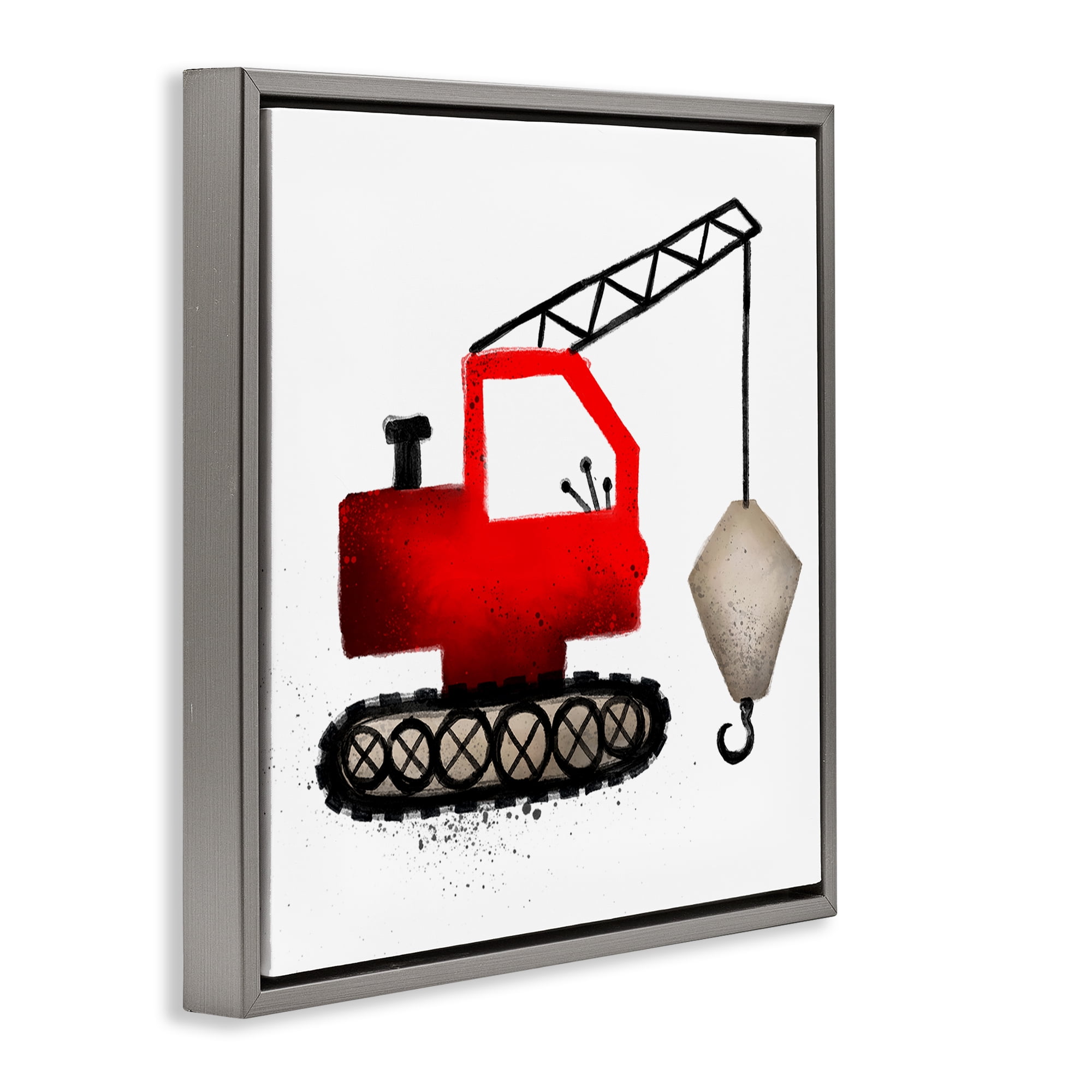 Stupell Industries Red Construction Vehicle Transportation Painting Gray Floater Framed Canvas Art Print Wall Art, 18 x 18