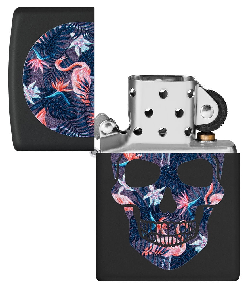 Zippo Flamingo Skull Design Black Matte Pocket Lighter