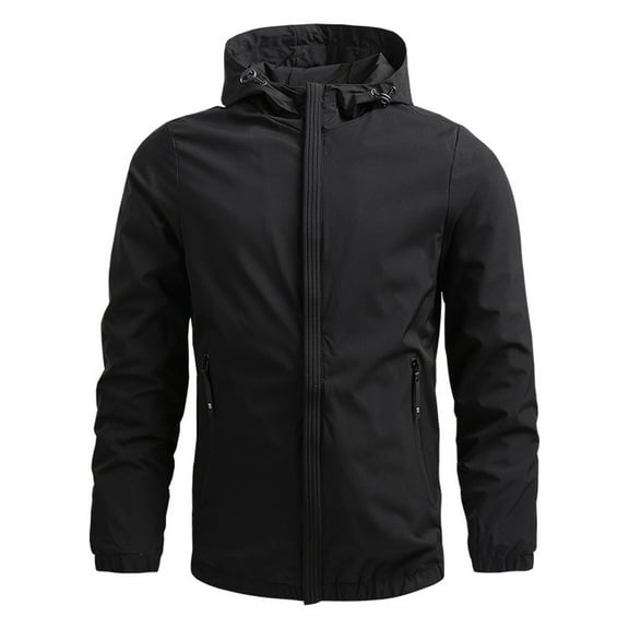 ZQUUVOU Mens Fall Hooded Waterproof Jacket Gentleman Thin Casual Lightweight Rain Jacket Windproof Hiking Jacket Lightweight Outdoor Jacket Coat Clothes Black