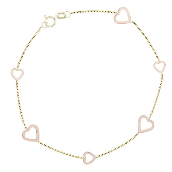 14k Yellow and Rose Gold Box Chain Bracelet R G Alternating Small Large Open Heart - 7.50 Inch