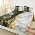 thumbnail image 3 of jejeloiu Retro Marble Texture Queen Sheet Sets,Modern Fulid Ink Flat Sheet,Black Gold White Queen Fitted Sheet For Men Women,Super Cozy Room Decor,4-Piece, 3 of 7