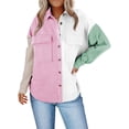 thumbnail image 4 of Sonducket Abrigo de mujer Botón de bloque de color Camisa cálida Otoño Invierno Solapa de pana Prendas para la parte del cuerpo Blanco+Rosa XXL, 4 of 6