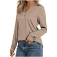 thumbnail image 4 of Holzkary Women's Fall Long Sleeve Henley Tops V Neck Tunic Casual Loose Blouse Winter Sweatshirt Women Fashion Casual Long Sleeve Button Tops Shirts Blouses Tops Khaki Xl, 4 of 6