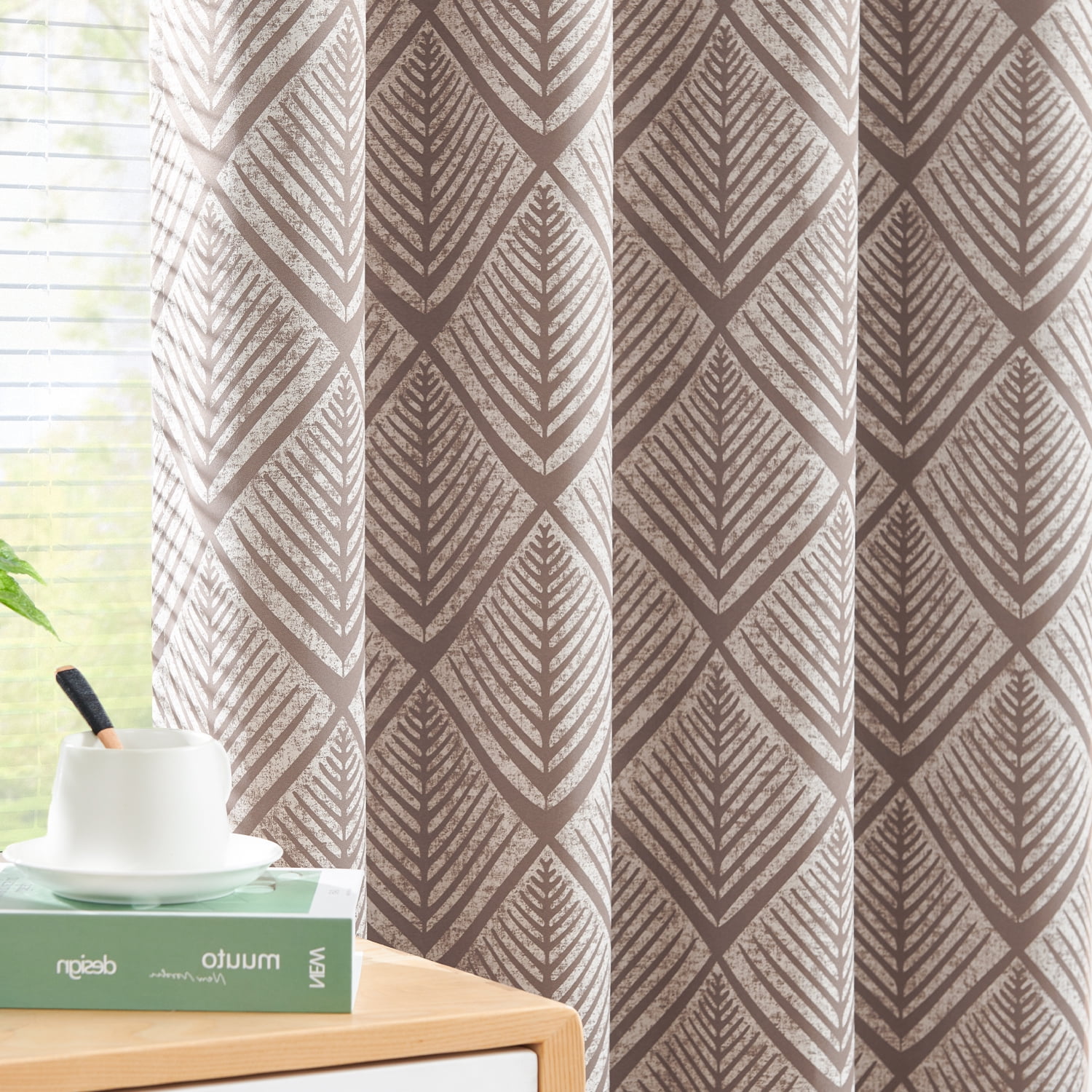 Curtainking Blackout Curtains for Living Room Bedroom 84 inch Brown Window Curtains Geometric Pattern Darkening Thermal Grommet Curtains set of 2