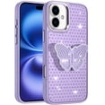 thumbnail image 2 of For iPhone 17 Case Butterfly Grip Stand with Faux Crystals + Tempered Glass, 2 of 3