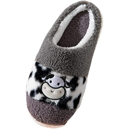 

PIKADINGNIS Cow Slippers for Women Non-Slip Winter Fluffy Fuzzy House Slipper Warm Plush Lined Indoor & Outdoor