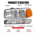thumbnail image 2 of TopAutoGear for 1999-2006 GMC Sierra Headlight Assembly Compatible with 99-06 GMC Sierra 1500 2500 3500/00-06 GMC Yukon Clear Lens Chrome Housing with Amber Reflector Headlamp Replacement Left and Rig, 2 of 7