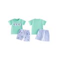 thumbnail image 2 of Conjuntos de verano para niños: camisetas de manga corta con cuello redondo y bordado de peces, y pantalones cortos a rayas., 2 of 9