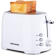 Toaster 2 Slice, Toaster 2 Retro Bagel Stainless Steel Compact with 1.5”Extra Wide Slots, 7 Bread Shade Settings for Breakfast, 800W (White)