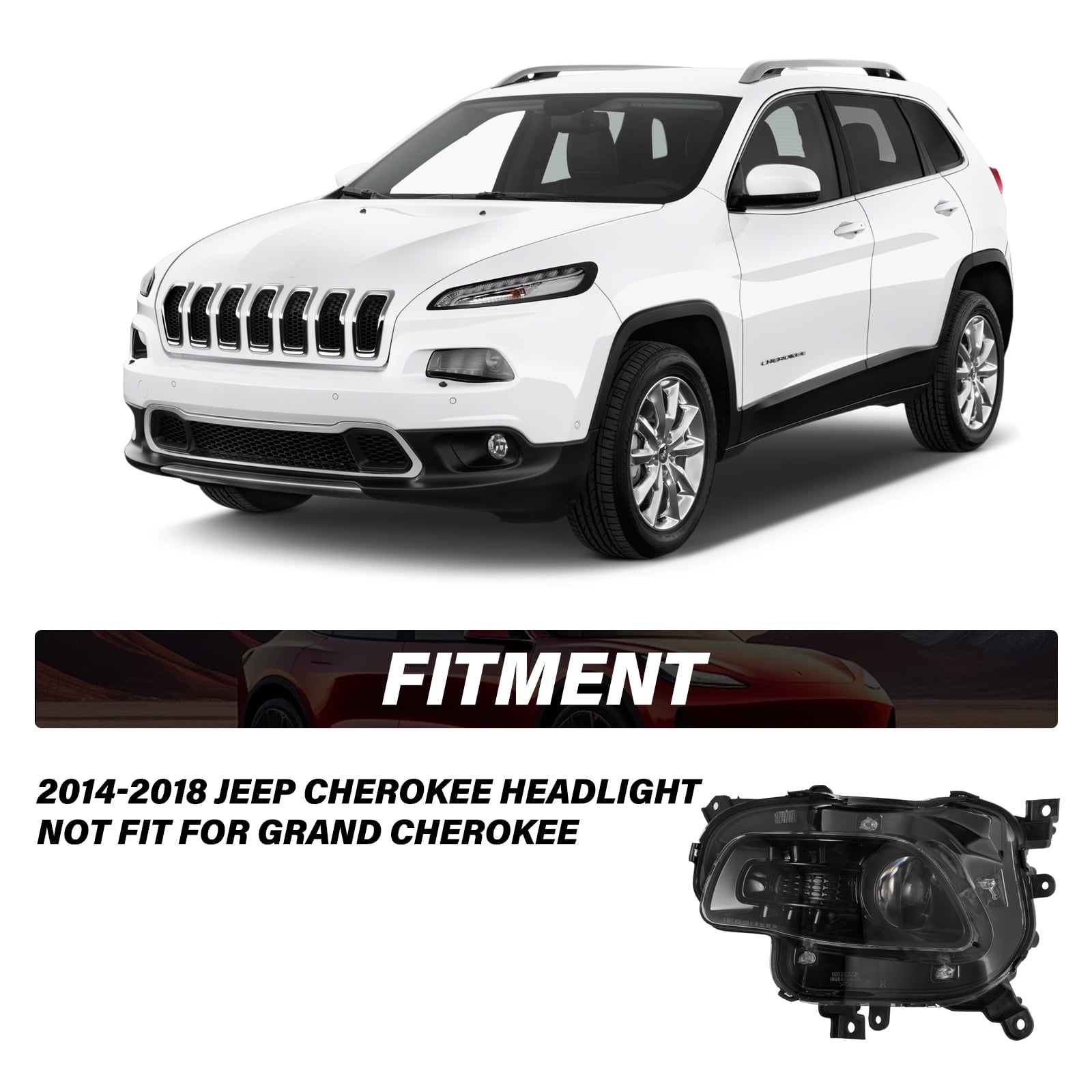 For Jeep Cherokee 2014-2018 Left Side Halogen Black Headlight Projector Headlamp