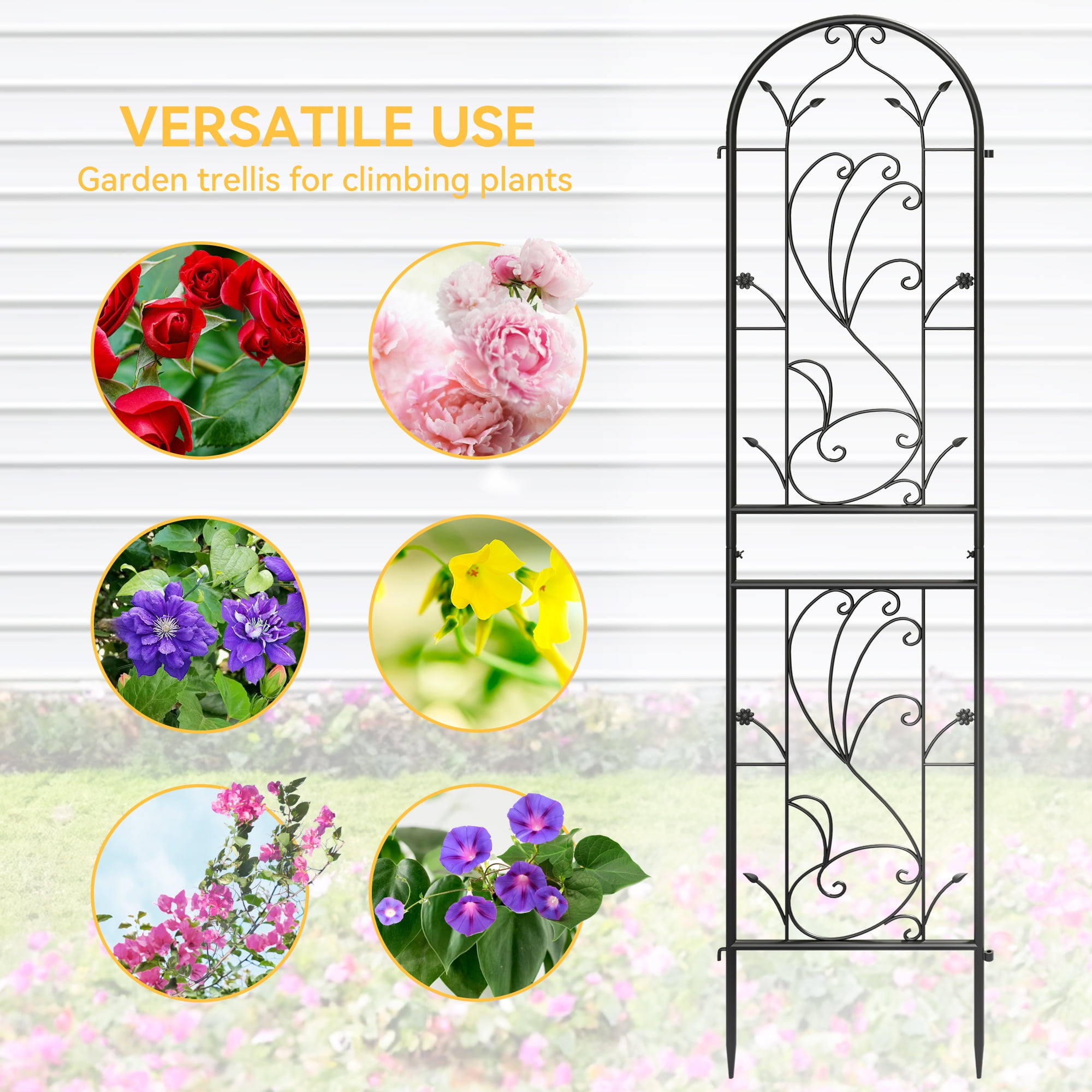 Uforic 4 Pack Metal Garden Trellises, 87x20in Black Rustproof Trellis for Climbing Plants,Vegetables,Flowers,Large Decorative Outdoor Trellis Fencing