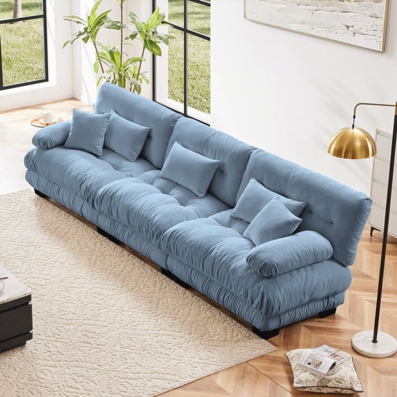 Modern Simple Chenille 3-Seater Sofa 220×80×75cm with Deep Seat and Soft Cushions