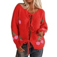 thumbnail image 2 of Jjayotai Women Tie Front Cherry Cardigan Sweater Clearance, Oversized Chunky Knit Long Sleeve Trendy Fall Winter Sweaters Tops Red XL, 2 of 6