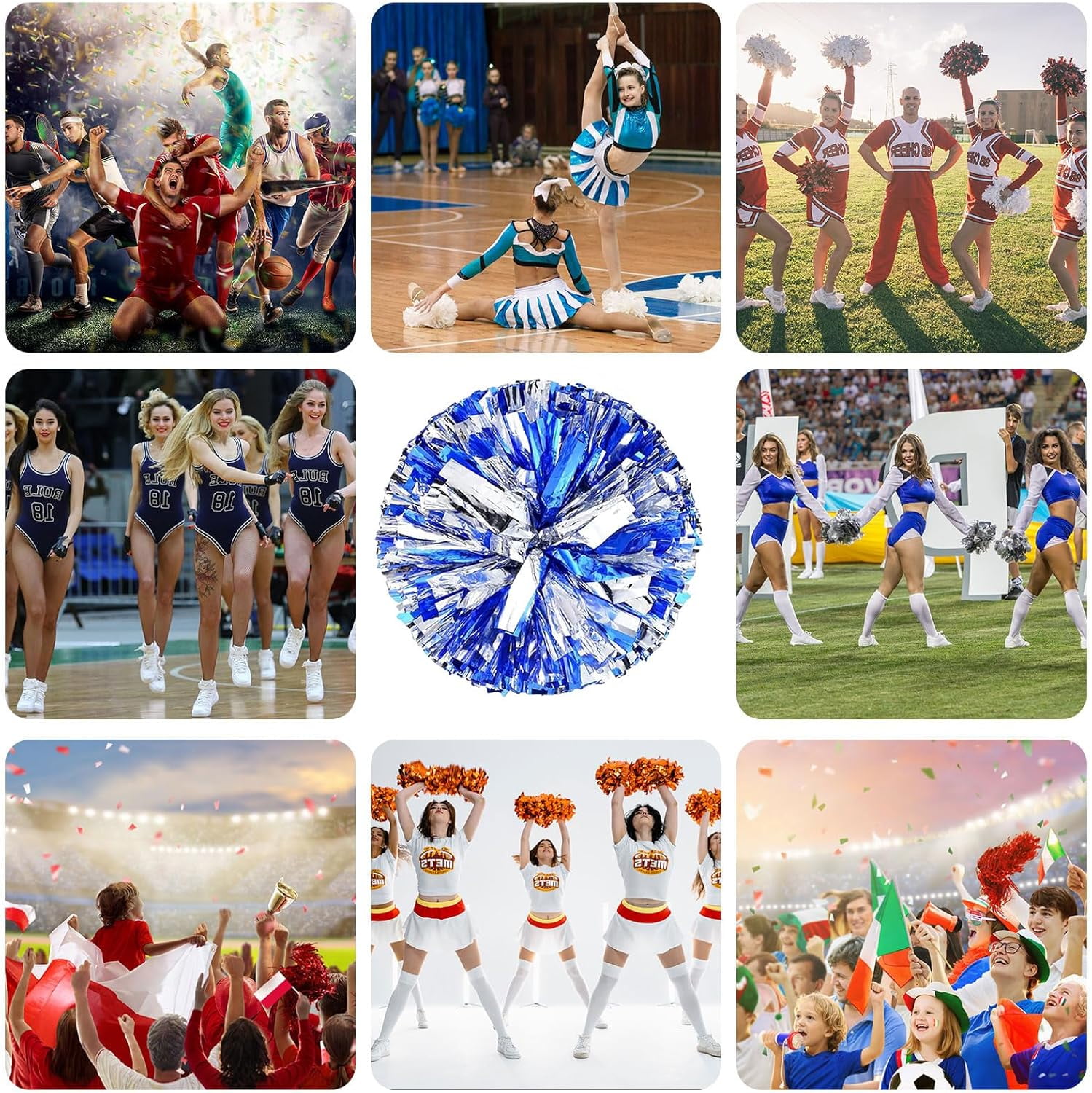 20 PCS pom poms Cheerleading,13.8inch for Sports Teams, Dance Training, and Party Celebrations with Handle Rings