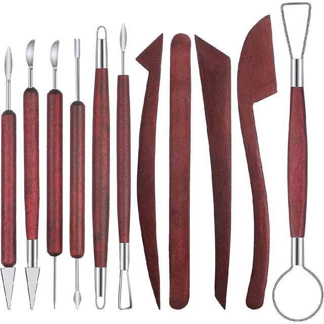 Juego de 11 piezas para esculpir arcilla, herramientas para esculpir arcilla con mango de madera, herramientas de arcilla de madera de bricolaje, kit de herramientas de tallado de doble cara para alf