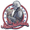 thumbnail image 2 of Women's Star Wars: The Mandalorian Fourth of July Grogu and Mando Frame  Graphic Tee White 2X Large, 2 of 5