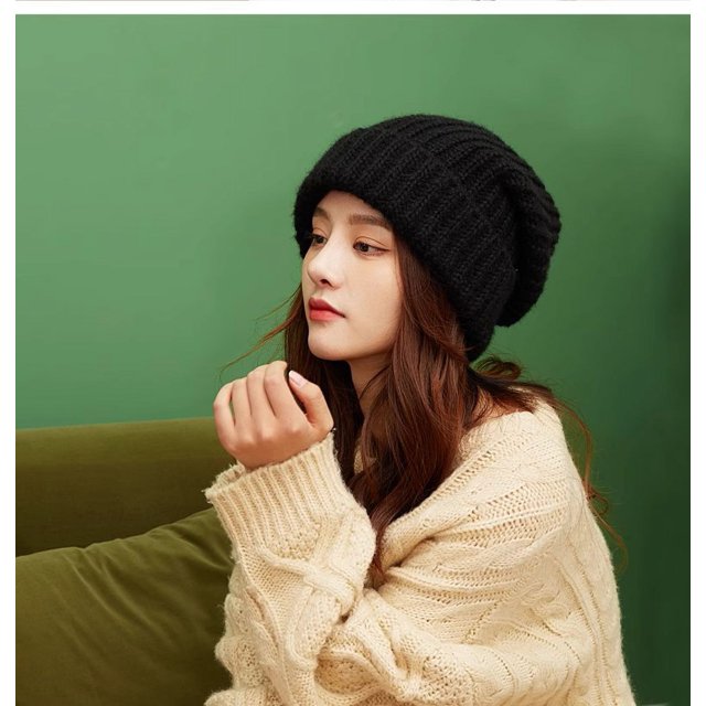 Cold Hat Big Head Circumference Coarse Wool Hat Women's Spring All-match Warm Loose Face Small Ear Protection Knitted Hat Tide