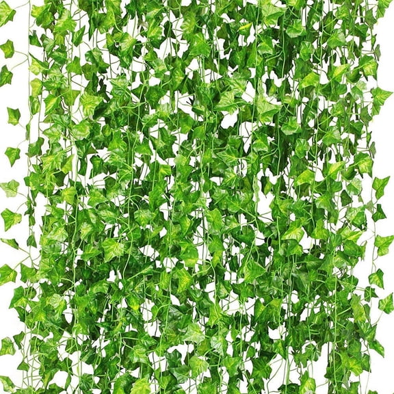 CQURE 12-Pack 84Ft UV Resistant Artificial Ivy Garland, Faux Greenery Vines for Room Wall & Wedding Decor