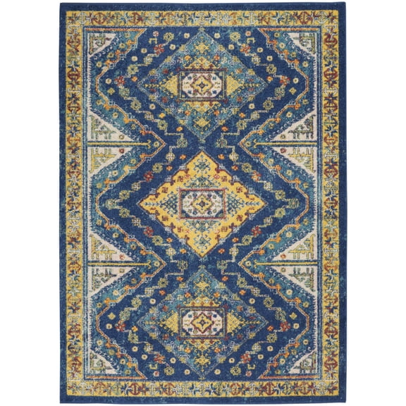 5' X 7' Blue and Yellow Geometric Power Loom Area Rug