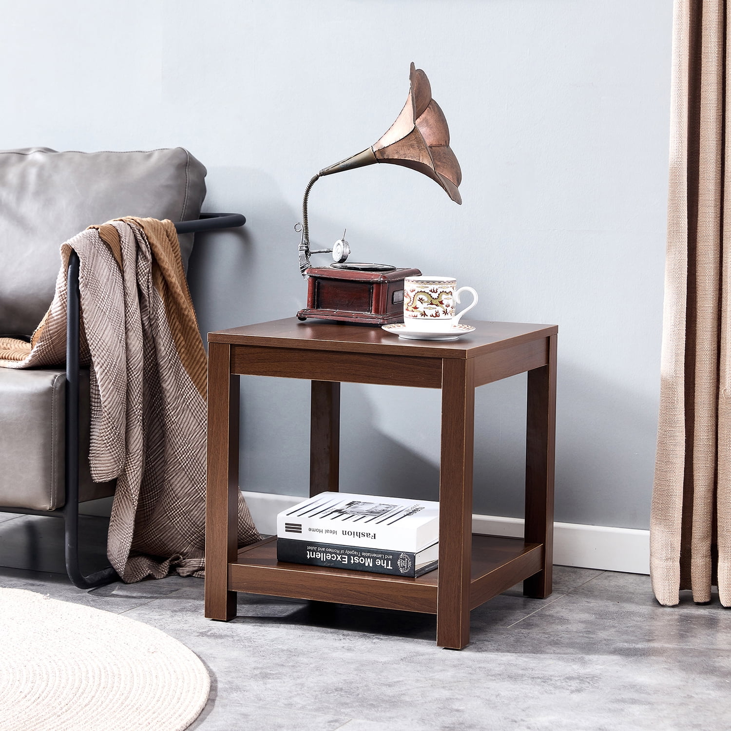 Kadyn End Table, Mid-Century Nightstand for Living Room, MDF Bedside Table with Storage Shelve, Brown Kadyn End Table, Mid-Century Nightstand for Living Room, MDF Bedside Table with Storage Shelve, Brown